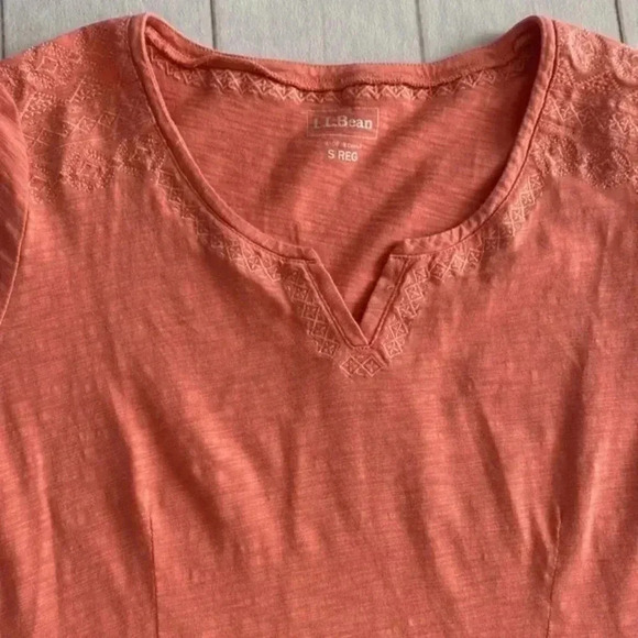 L.L. Bean Embroidered T-Shirt Salomon color Dress Size S Regular - Picture 9 of 10